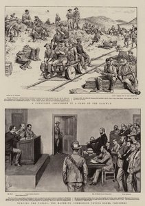 Un amusement favori dans un camp sur le chemin de fer, renverser les tables, la commission de Mafeking jugeant des prisonniers rebelles - William Ralston